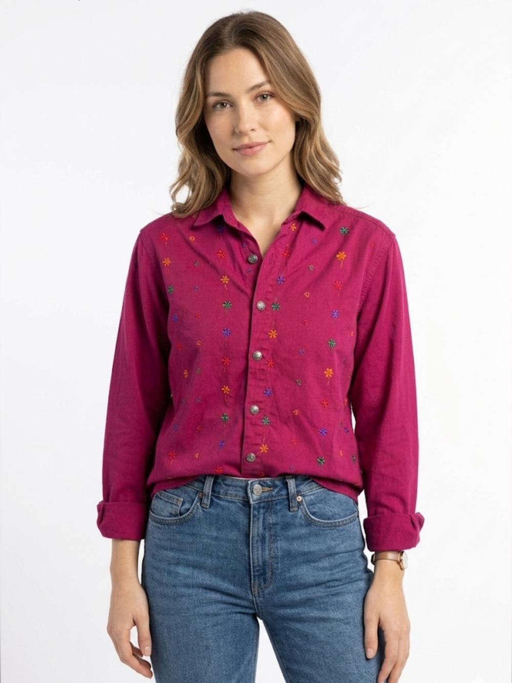 Vintage Boho Embroidered Button-Down top Made in USA M - Picture 9 of 9